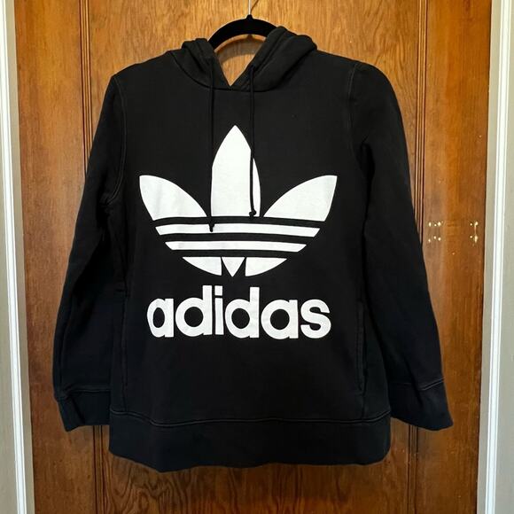 EUC ADIDAS Logo Hoodie Sweatshirt Small Black‎ - Picture 1 of 6
